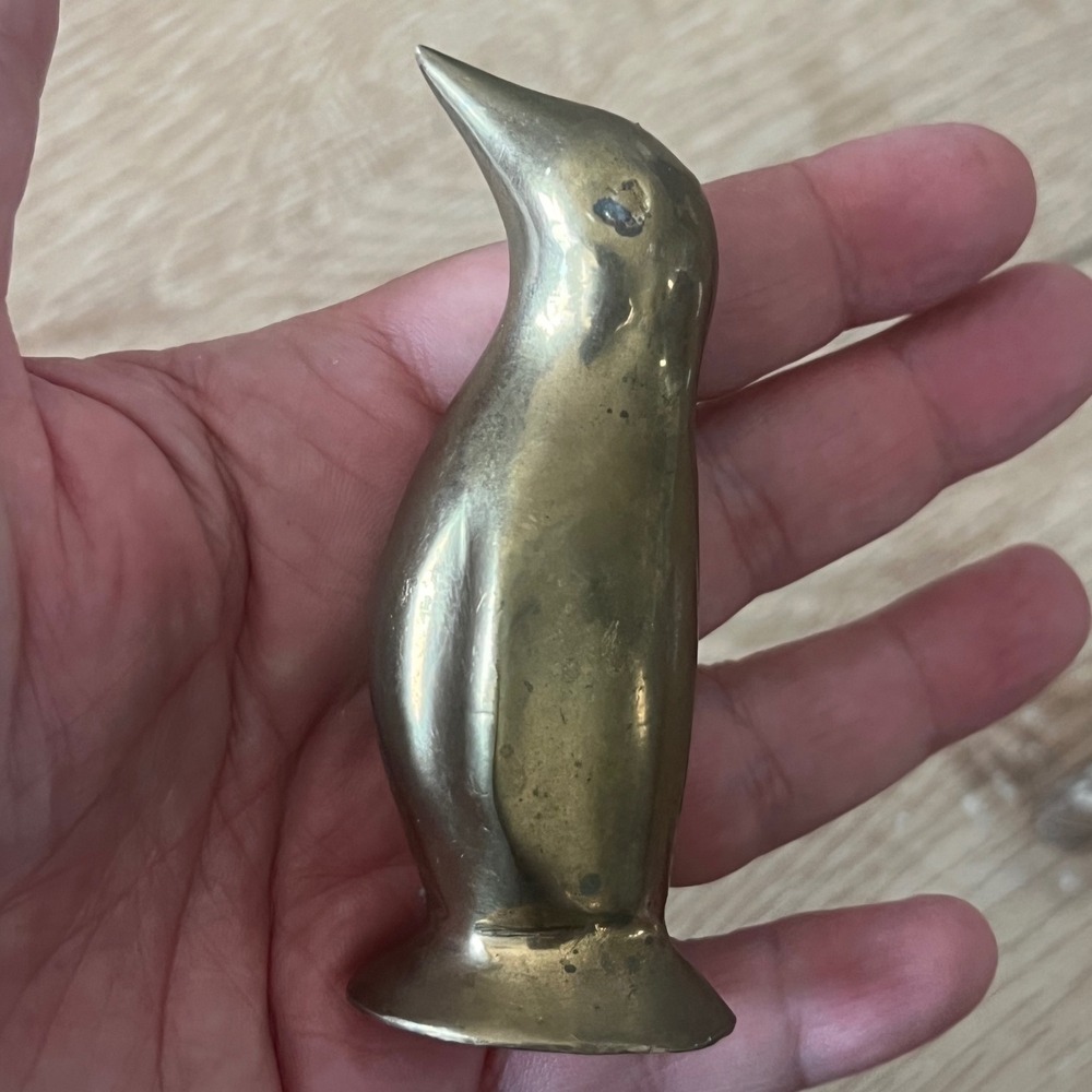 Vintage Solid Brass Penguin Figurine Miniature MCM Paperweight Animal Decor